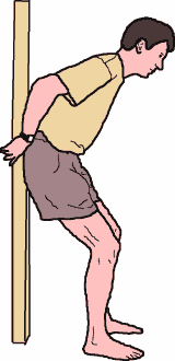 Back pain therapy exercise, press small of back into wall